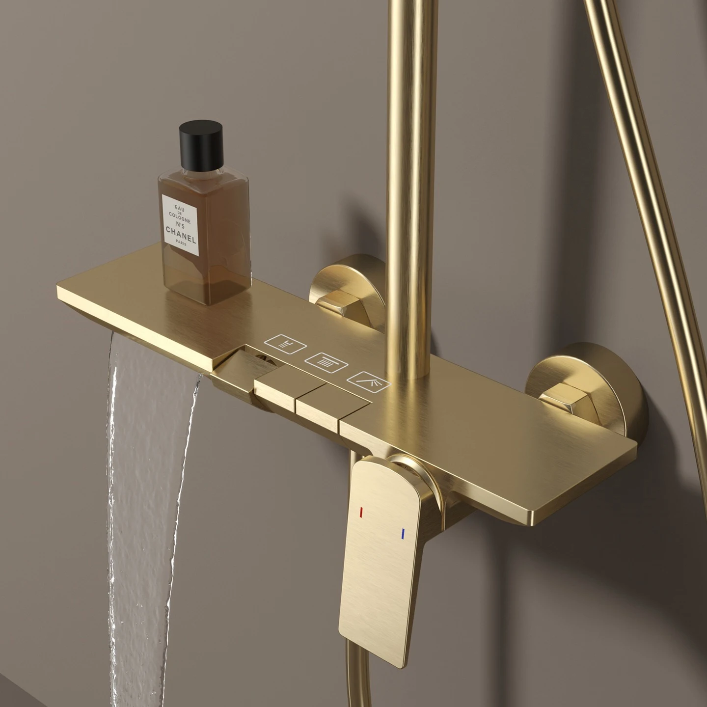 Newly Piano Bathroom Shower Set Quality Brass Hot Cold Bathroom Mixer Faucet Rain Shower Head Brushed Gold Piano Shower System