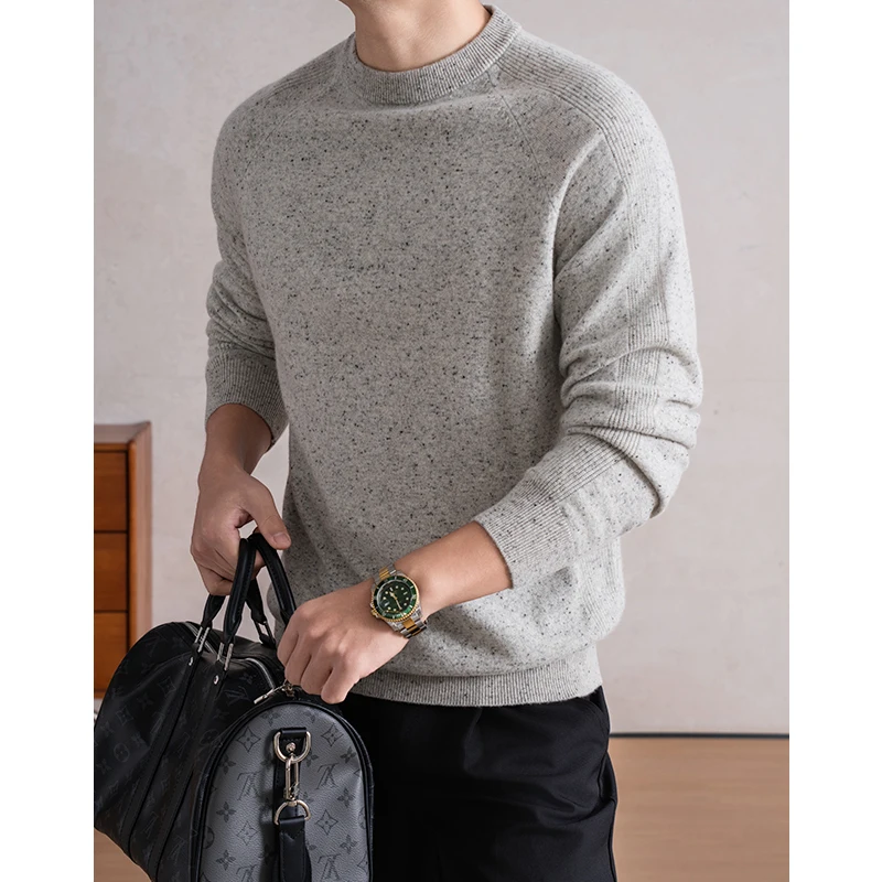 

100% Cashmere Wool Men Jumper Casual O-Neck Color Dots Knit Clothes Long Sleeve Sheep Wool Sweater Pullover Warm Tops