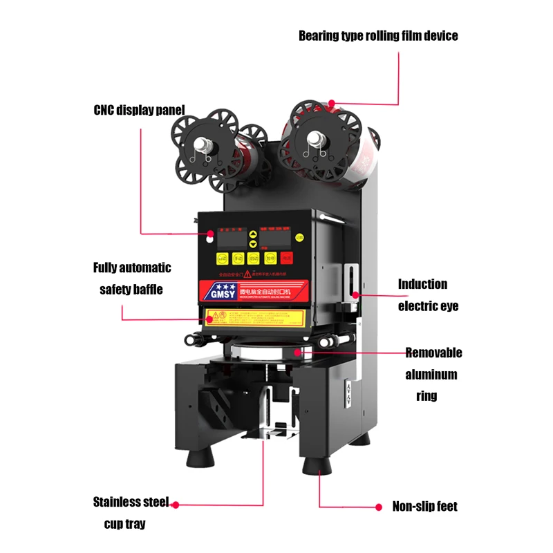 Fully Automatic Commercial Bubble Tea Plastic Paper Cup Sealer 110V 220V Cup Sealing Machine