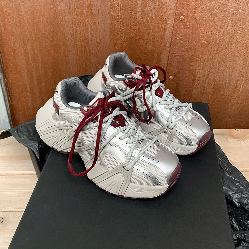 

Повысьте тот же стиль, 6 см ~ осень-зима, ретро-мандаринка, повседневные кроссовки на толстой подошве со шнуровкой, обувь для папы для женщин