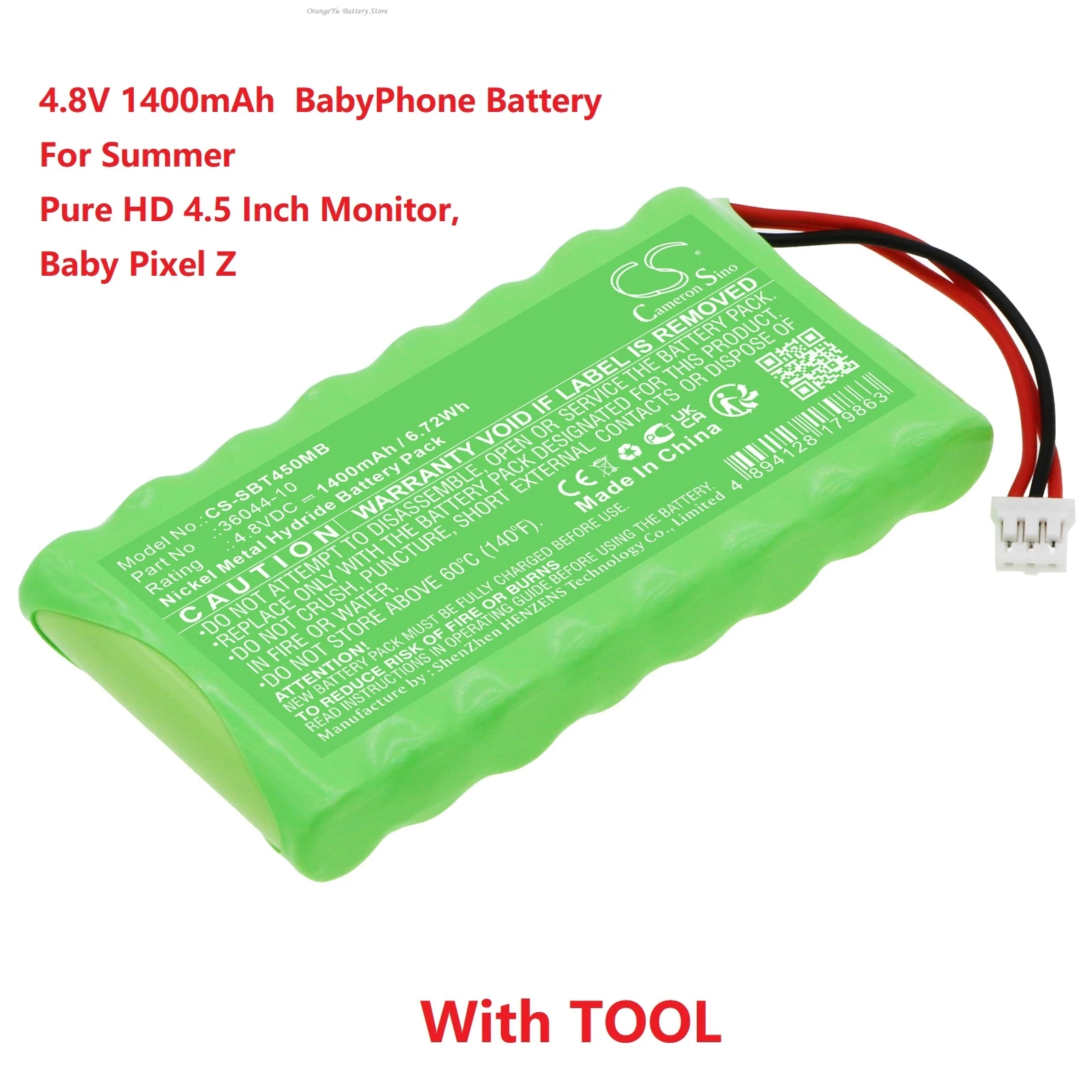 Cameron Sino 4.8V 1400mAh BabyPhone Battery 36044-10 for Summer Pure HD 4.5 Inch Monitor, Baby Pixel Z,Color Video Monitor 36203
