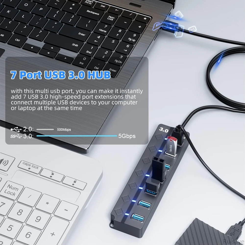 YUCUN USB HUB 3.0 4/7 Port Multiple Extension High Speed USB 3 0 Hub Multi Splitter Extender Hub Adapter Computer PC Accessorie