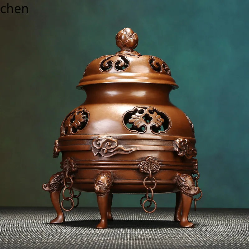 YFY  copper emperor incense burner - antique style indoor tea ceremony incense stove - sandalwood coil incense burner