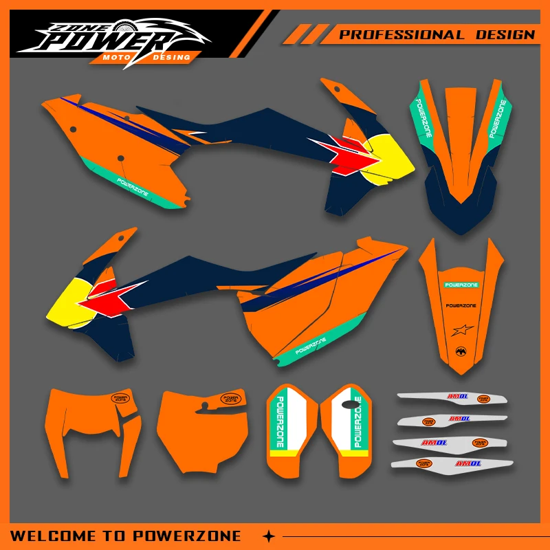 

POWERZONE Motocross Graphics Background Sticker Decal Kits For KTM 2016 2017 2018 SXF 2017 2018 2019 EXC Customized Number 09