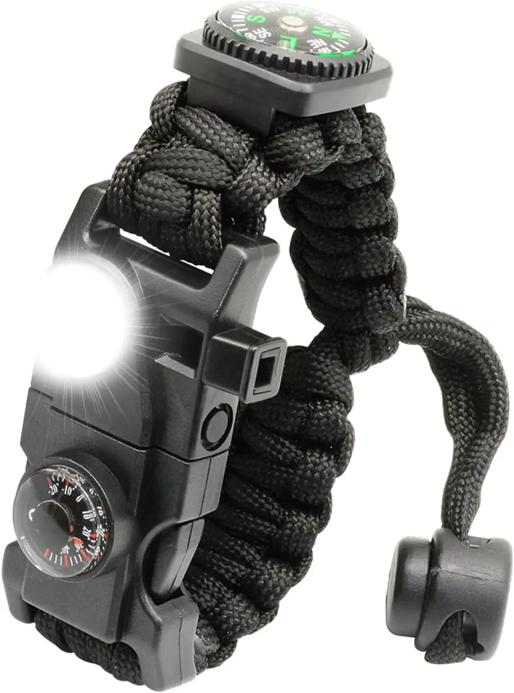 20-in-1 Survival Paracord Bracelet with SOS LED Light, Fire Starter, Compass, Whistle, Thermometer for Camping Hiking Fishing
