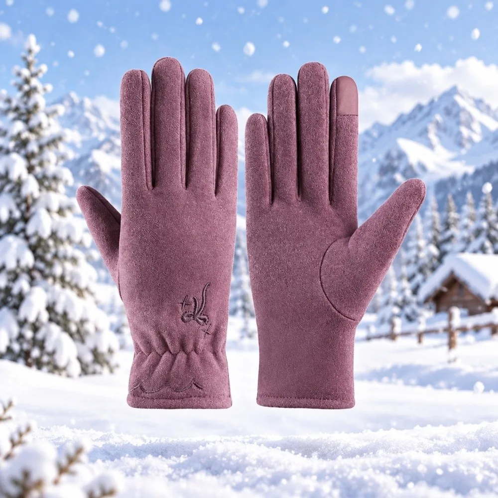 Thickened Warm Touch Screen Gloves Windproof Cold Proof Thin Velvet Winter Driving Gloves All Finger Cycling Gloves Outdoor