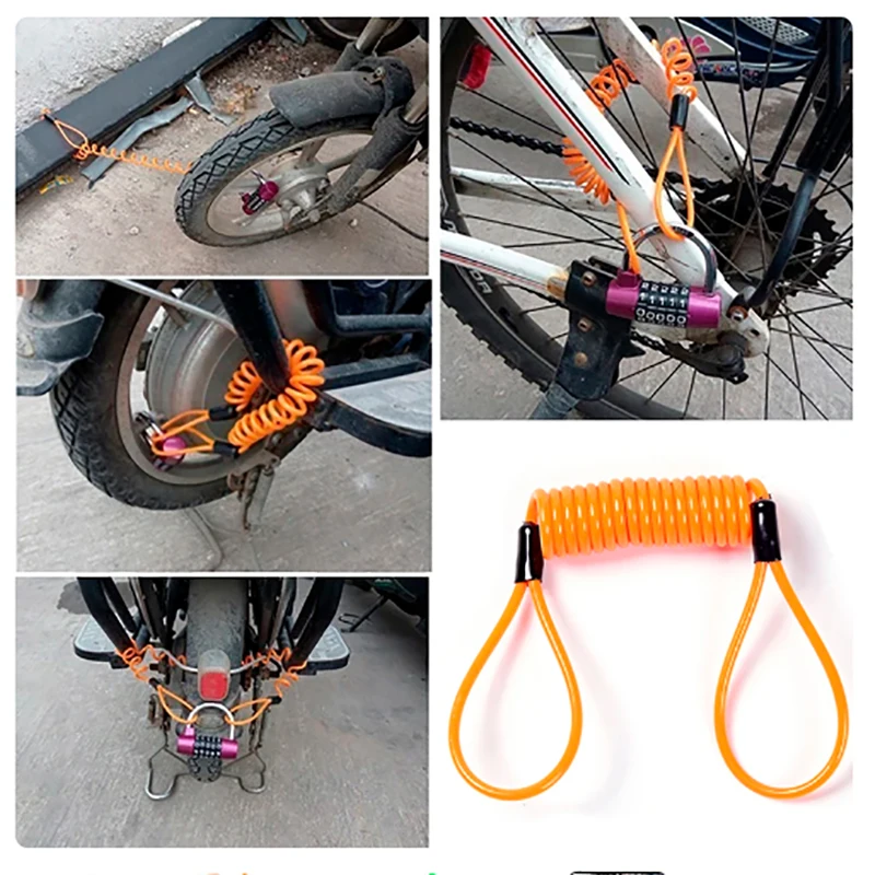 Anti-Theft Spring Reminder Rope Travel Wire Rope Helmet Motorcycle Disc Brake Lock Multifunctional Type Dazzle Color