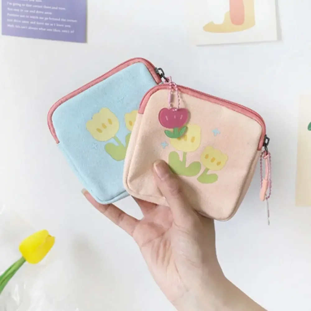 Student Simple Small Item Bag Coin Purses Cute Girls Coin Purse Spring Summer Simple Tulip Wallet Women Napkin Storage Bag