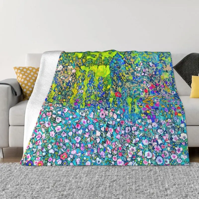 Horticultural Landscape With Hilltop By Gustav Klimt Blanket Fleece Spring Warm Flannel Painting Art Throw Blanket Bedroom Quilt