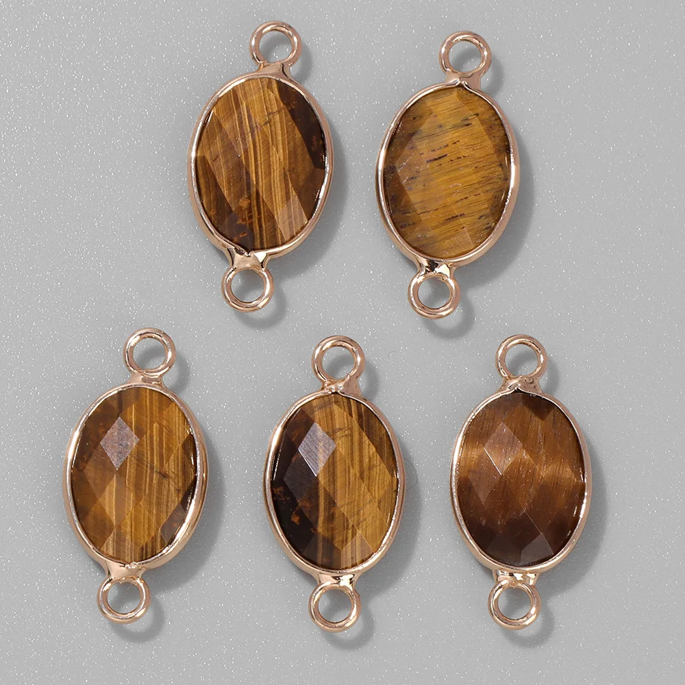 3Pcs Faceted Natural Stone Pendants Tiger Eye Crystal Double Hole Connectors Charm for Jewelry Making DIY Necklace Accessories