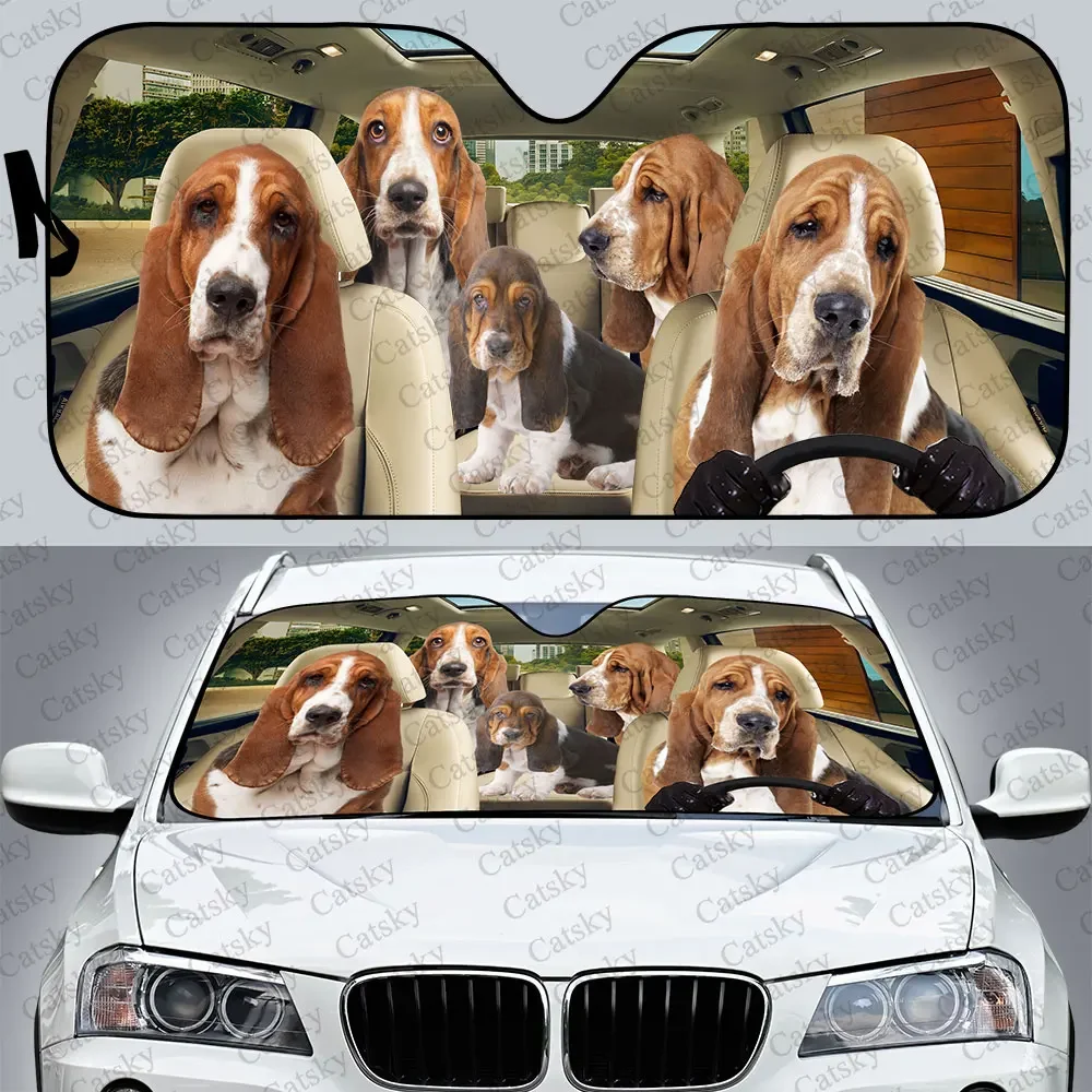 Basset Hound Car Sunshade, Car Decor Lovers Gift, Windscreen Sun Shield for Car Window Sunshade Cover Foldable Uv Ray Reflector