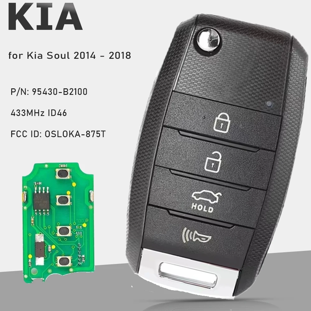 KEYECU P/N: 95430-B2100 لكيا سول 2014 2015 2016 2017 2018 مفتاح بعيد فوب 433 ميجا هرتز ID46 FCC ID: OSLOKA-875T #1
