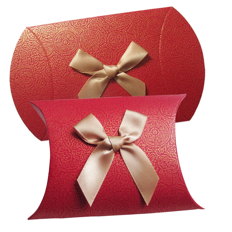 DIY Cardboard Favors Box Cardpaper Candy Box Pillow Box with a bow for baby shower wedding party - red 200pcs/lot free shipping