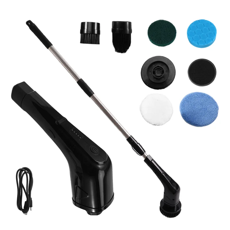 A66T-Electric Cleaning Scrubber Cordless Powerful Scrub Brush With Adjustable Extension Long Handle Replaceable Brush Heads