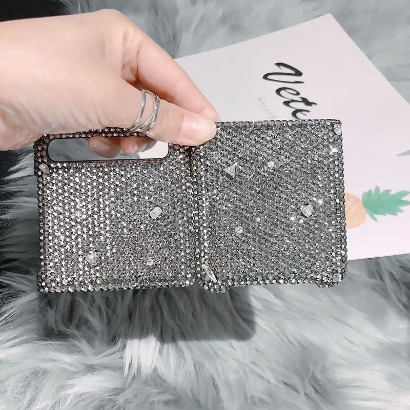 Silver Rhinestone Handmade Phone Case for Samsung Galaxy Z Flip Z Flip 4 ZFold 3 ZFold 2 Z Flip 5 Folding Screen Back Cover