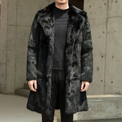 Mens Real Rabbit Fur Coats Suit Collar Best Selling Warm Winter Fur Black Coat Men's Long Jackets