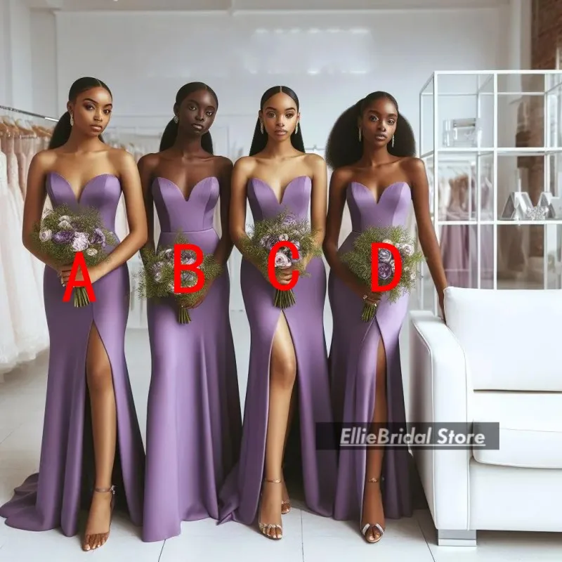 فساتين وصيفة الشرف أرجوانية أنيقة على شكل قلب سبليت فساتين خادمة الشرف رداء دي ماريج فستان زفاف الضيوف حسب الطلب