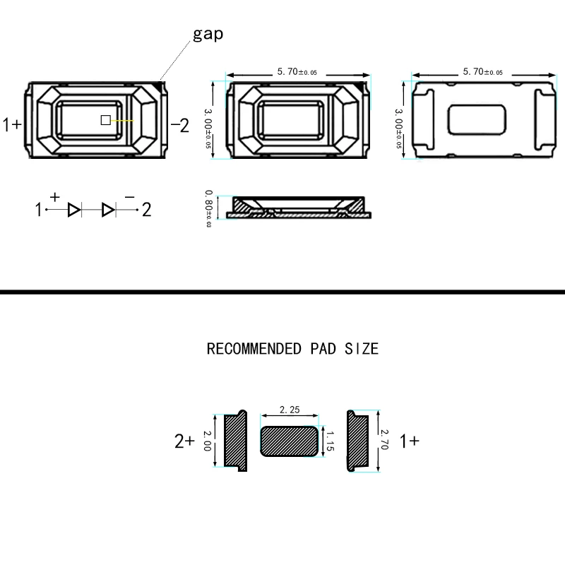 5730 백색광 SMD LED 비즈, 전력: 0.5W, 전압 3V, 전류: 150mA, 색온도: 3000K, 4000K, 6000K 고휘도, 100 개