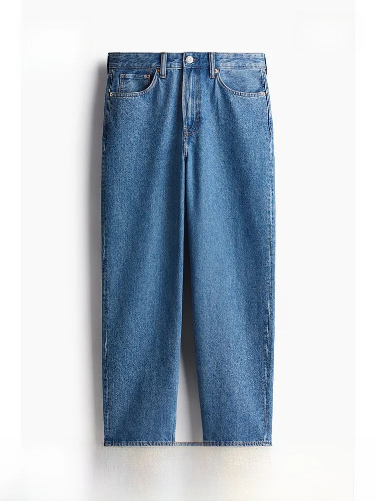 

H&M Men's Denim Jeans mid Waist Wide Leg Thickened Black Cotton Loose Straight Casual Pants Teenage And Middle-aged Suitable