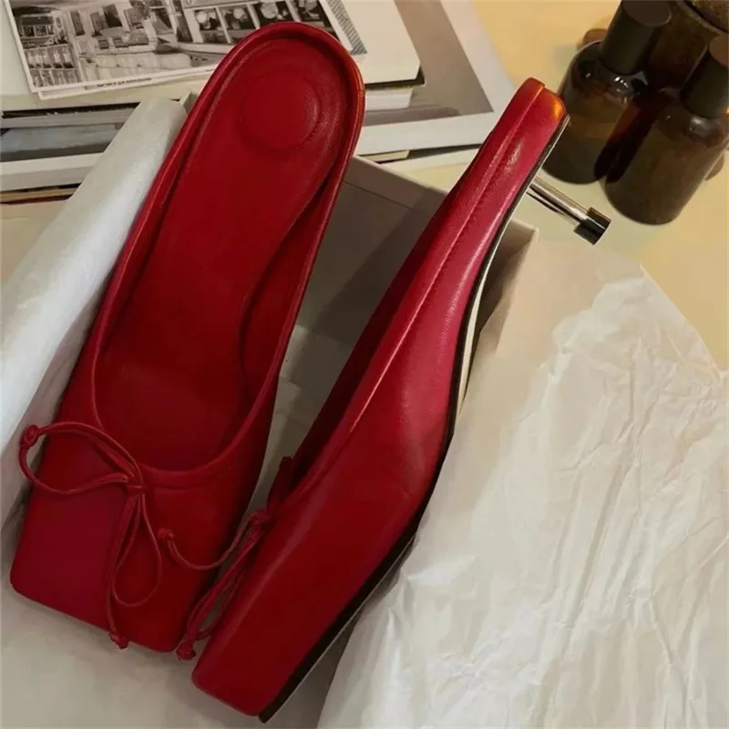 

Модные женские тапочки с квадратным носком, модельные туфли-лодочки на высоком каблуке, красные женские туфли, 2024, роскошные женские сандалии с бантом, подиумные туфли-лодочки