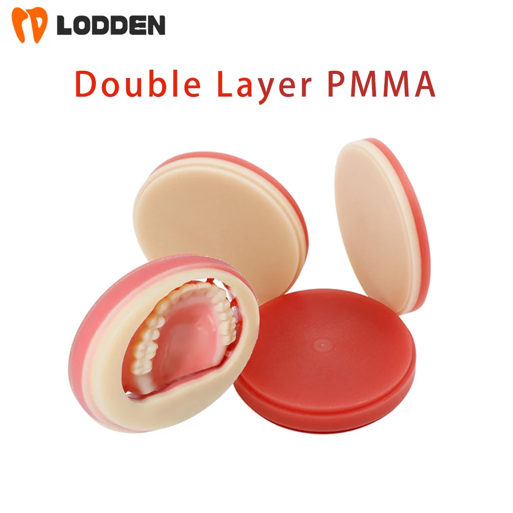 Dental Double Color PMMA Disc 25 30mm Full Crown Pink2S/3S+VITA16 Color PMMA Blocks for Cad Cam Temporary Crowns & Bridges