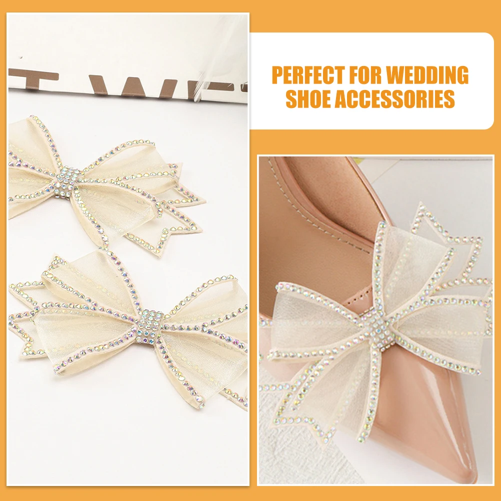 

2pcs Bowknot Shoe Flowers Rhinestone Women Breathable Mesh Material Wedding Bridal Accessories Charm Decor Shoe Decorations