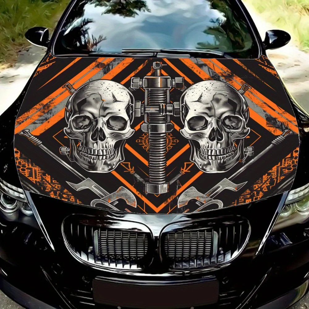 

Symmetrical aesthetics of the mechanical skull pattern car vinyl wraps, car hood graphic stickers, vinyl presenting industrial c