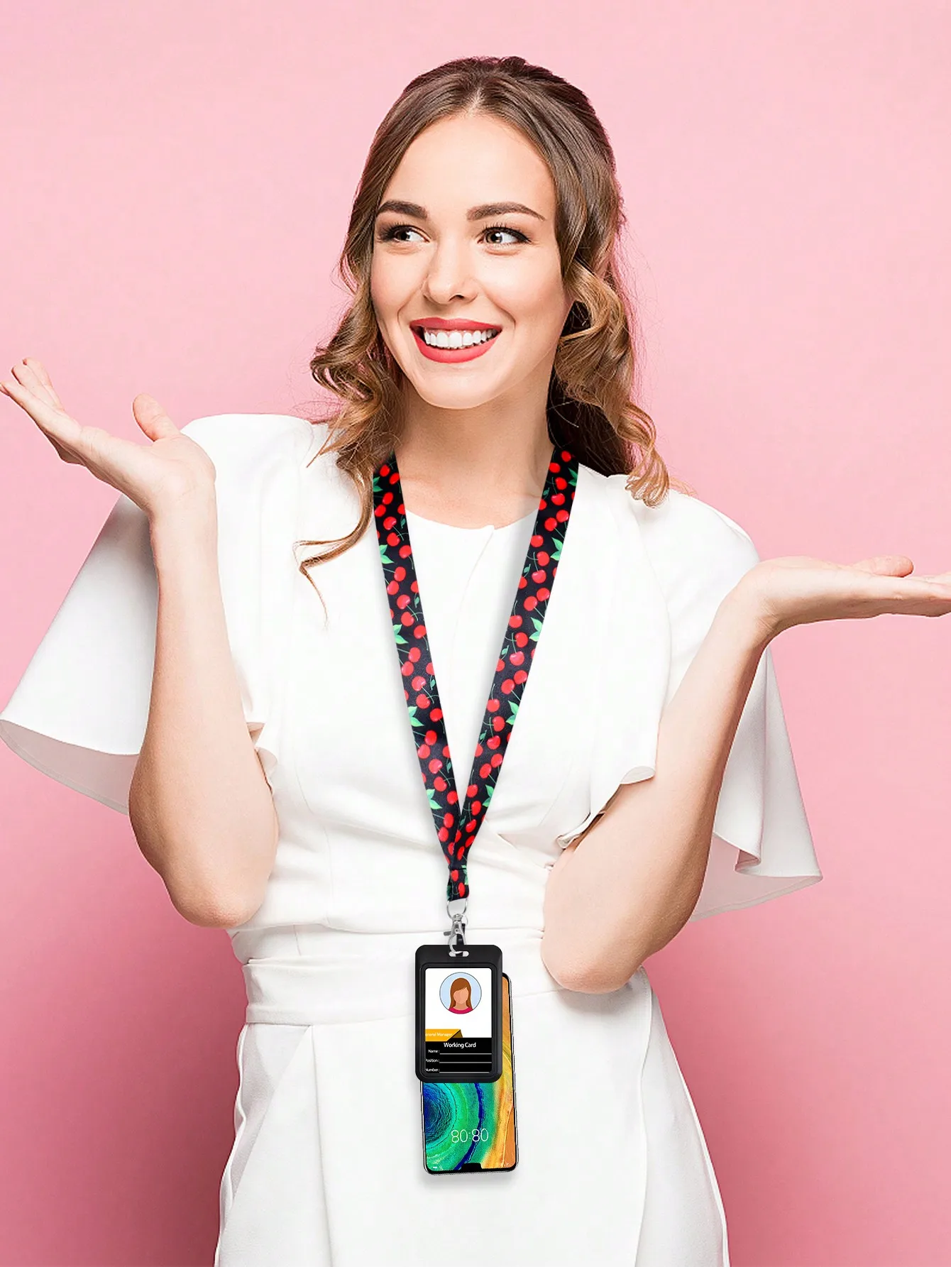 لطيف الكرز المعلم الحبل لمفتاح المفاتيح معرف شارة اسم حامل بطاقة الرقبة شريط لتعليق الهاتف المحمول حلقة رئيسية اكسسوارات النساء هدية #4