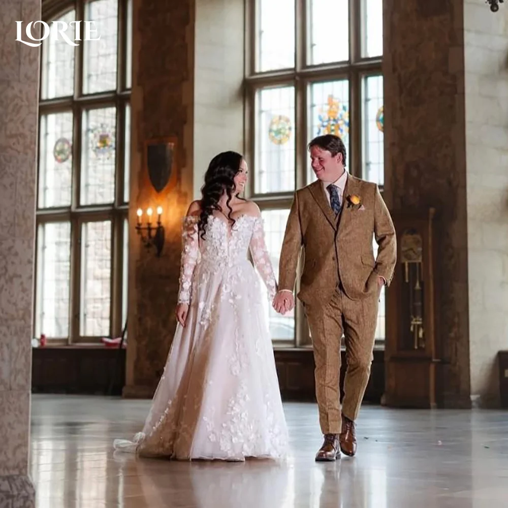 

LORIE свадебное платье русалки с расклешенными рукавами и 3D цветами, с открытыми плечами, кружевными аппликациями, свадебное платье по индивидуальному заказу, платье невесты с открытой спиной