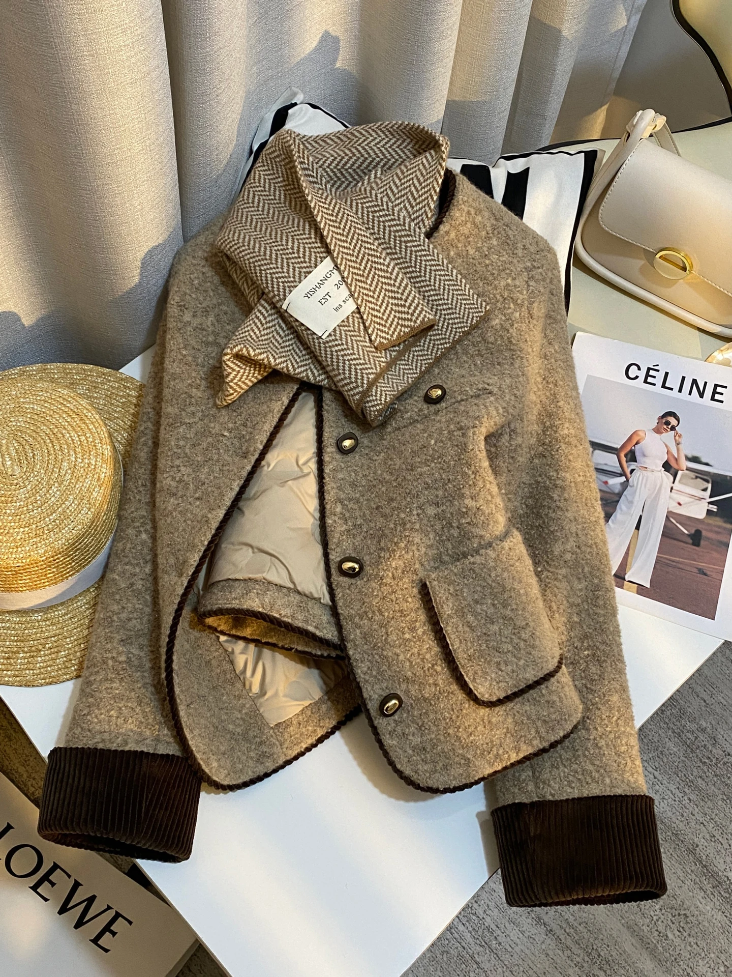 

Khaki Godd Sle ort Fce Lined Women's Jaet Color Blo Winter New Faion Casual Straight Cut Long Sve Coat