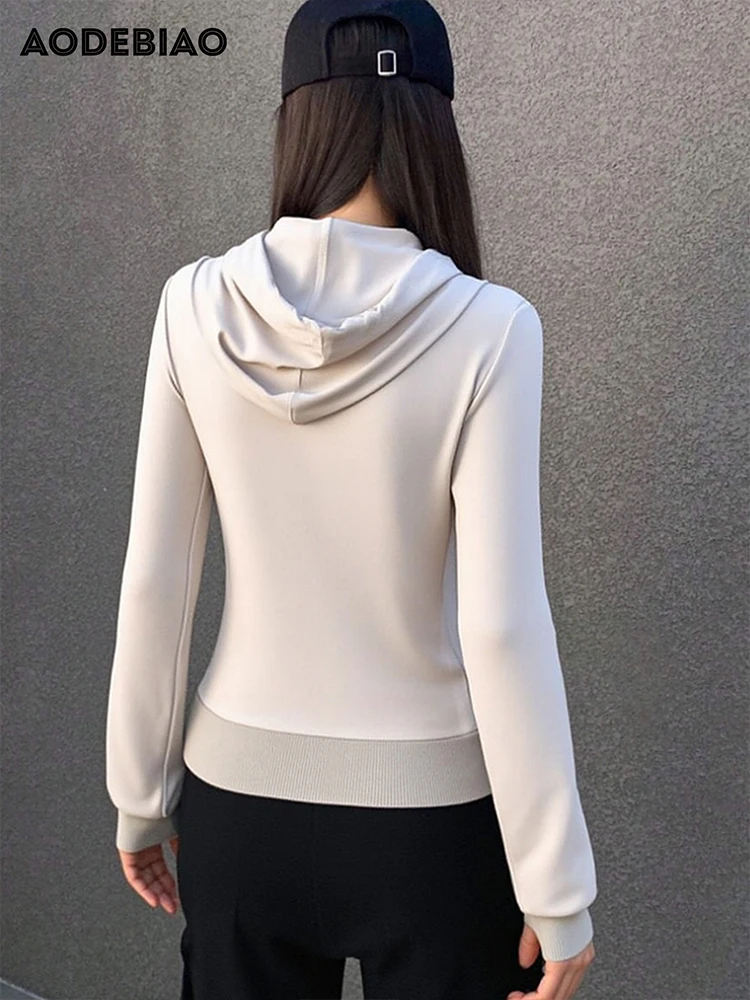 AODEBIAO Women Hooded Hoodie Autumn Winter Long Sleeves Fashion Cardigan Solid Coat Top Casual Streetwear Drawstring New Hoodie