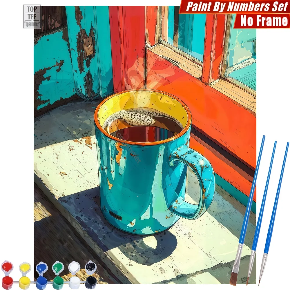 

blue enamel cup Digital Oil Painting Kit - coffee cup rustic Canvas Wall Art New Year'S Day Gift For Grandma