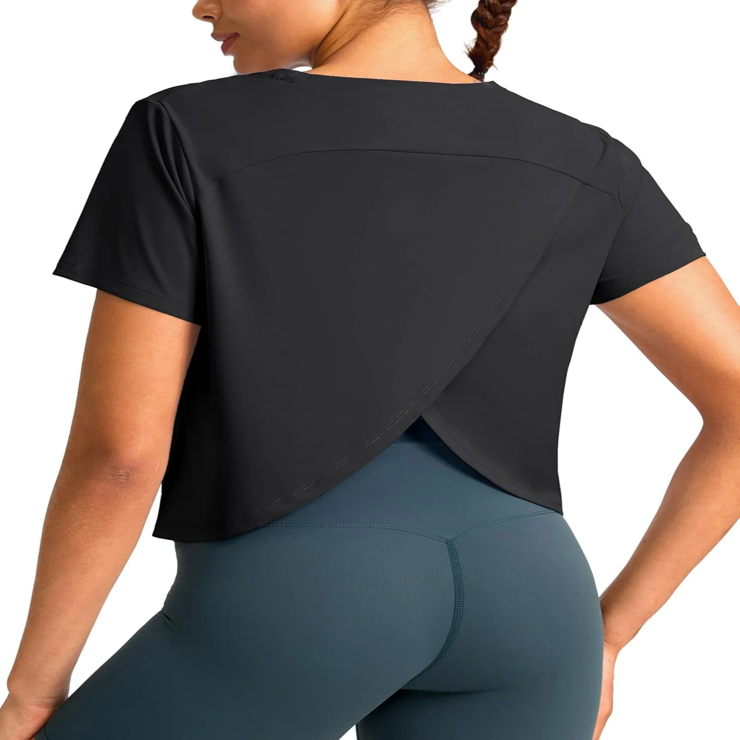 YYV Workout Tops for Women Crop Short Sleeve Shirts Loose Fit Athletic Gym  T-Shirts with Slit Back