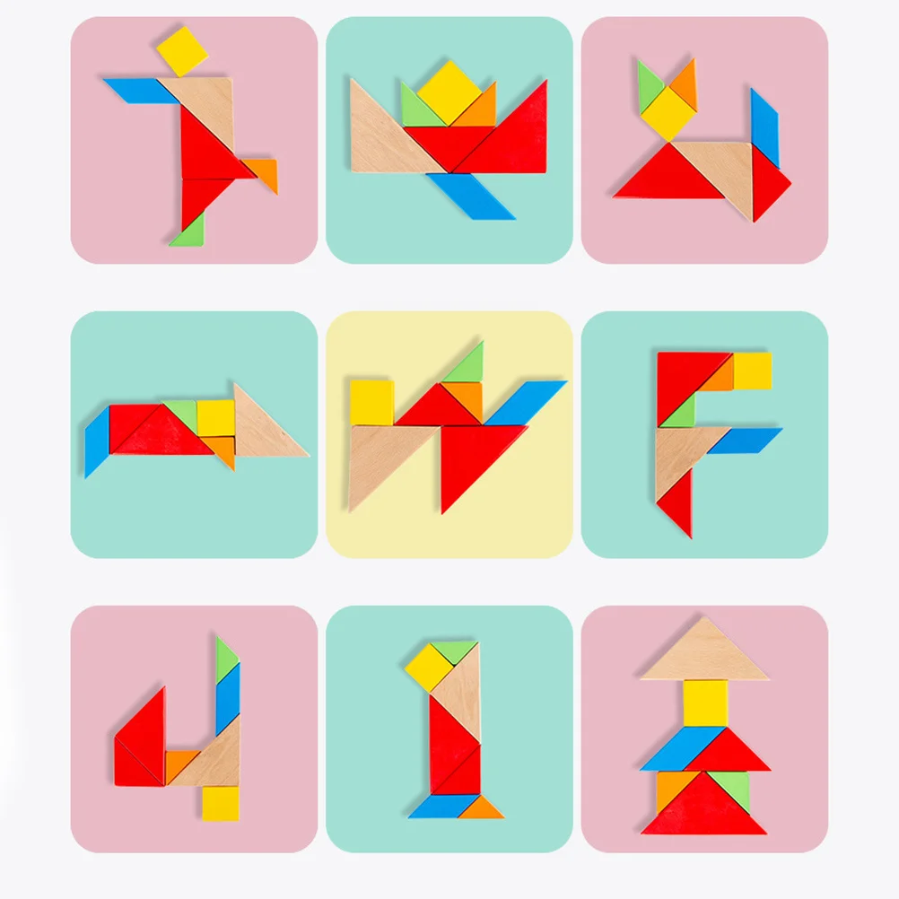 

2Sets Colorful Tangram Jigsaw Educational Wooden Puzzle Early Learning Activity Gift for Toddlers Kids Exploring Shapes 12x12cm
