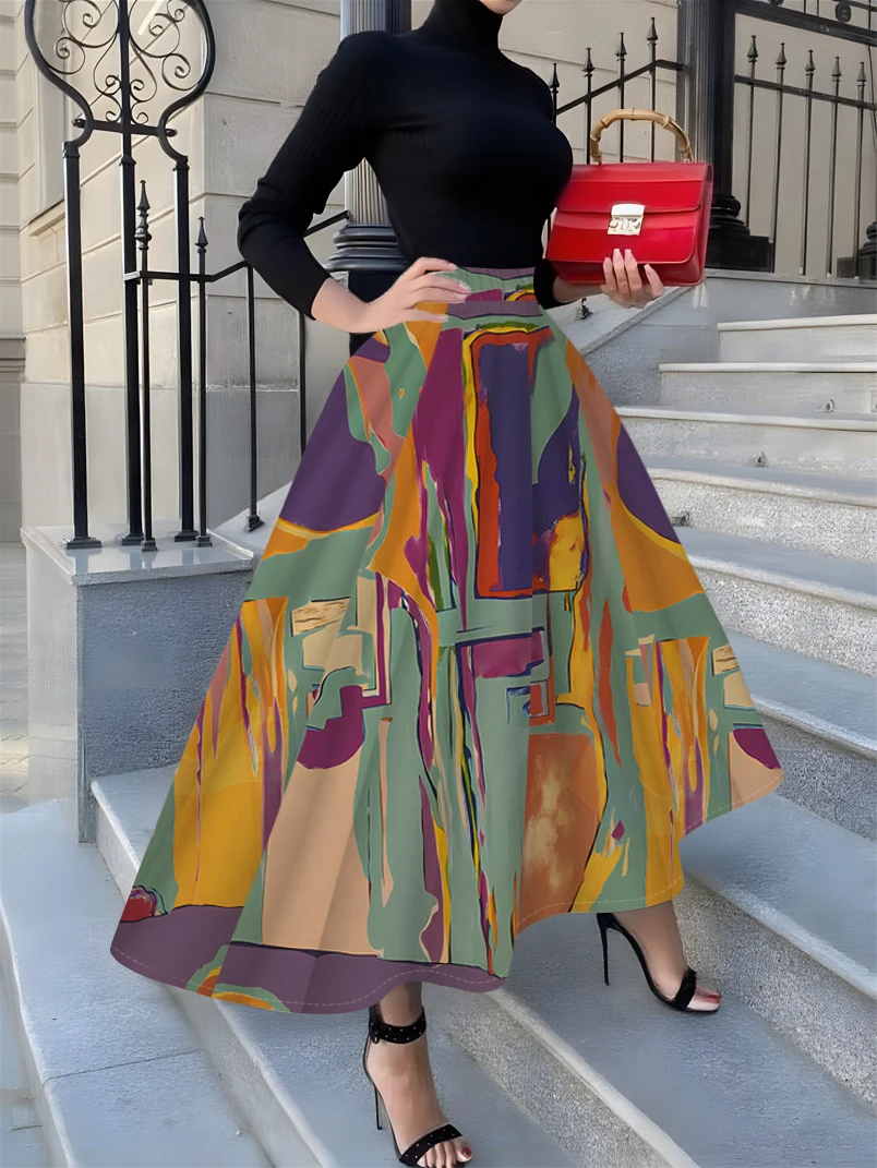 

Полуюбка с принтом в стиле Four Seasons Leisure Style, с абстрактным геометрическим узором и красочным художественным дизайном