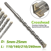 110/160/210/260mm Electric Hammer Drill Bits 5-16mm Cross Type Tungsten Steel Alloy SDS Plus For Masonry Concrete Rock Stone