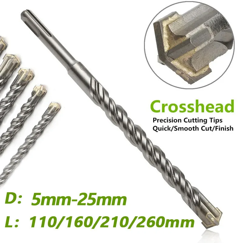 110/160/210/260mm elektryczne wiertła udarowe 5-16mm typ krzyżowy stop stali wolframowej SDS Plus do muru betonowego kamień skalny
