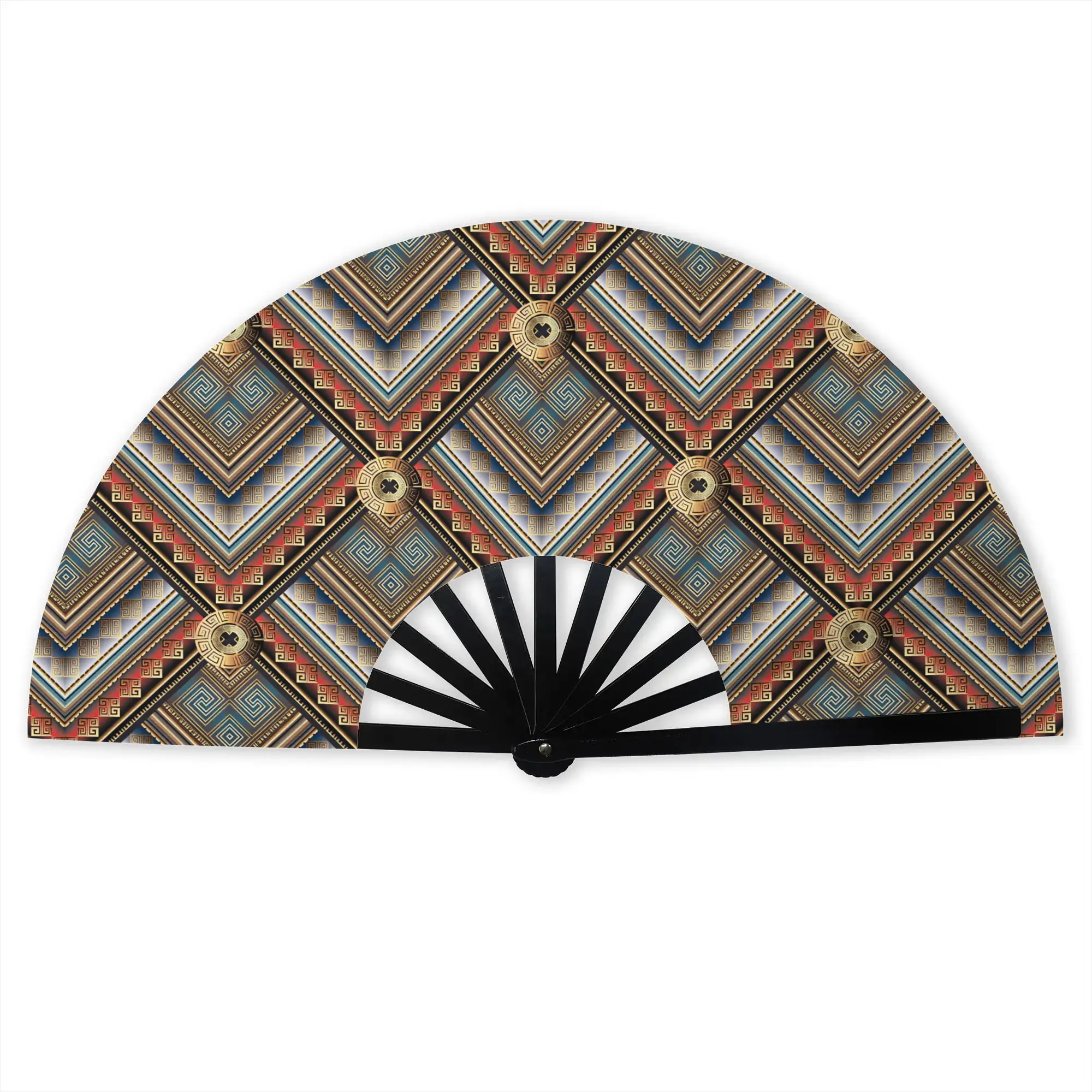 Greek key Tribal Style 3D Embossed Hand Fan Gift Party Meander Geometric Labyrinth Durable Folding Fans Creative Bulk Pack Fan