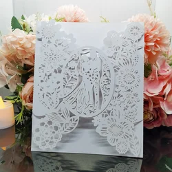 25pcs Bride & Groom Wedding Invitations Card Flowers Invitation Pocket Envelopes Cards Mariage Anniversary Party Supplies Favors