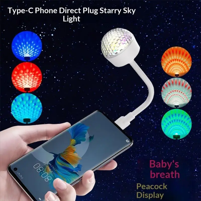 USB Type C Starry Ambient Light RGB Custom Color Modes 360° Adjustable Flexible Neck Light for Car Home Party Decor