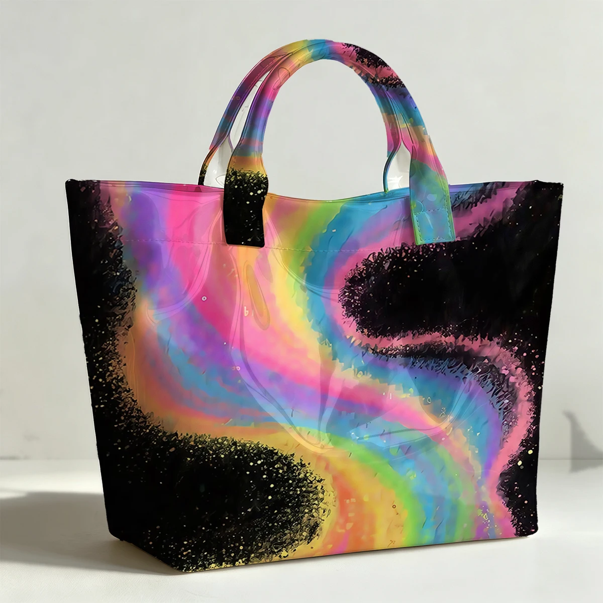 Rainbow shooting star PVC Tote Bag Waterproof Transparent Jelly Bag Beach Bag Tote Pouch Bow Handbags Storage Bag