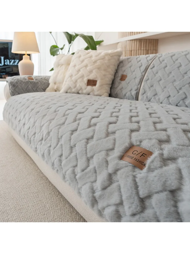 Winter pluizige bankhoes imitatie konijn pluche antislip bankkussen voor woonkamer zachte universele bankhoes handdoekdeken - afbeelding 2