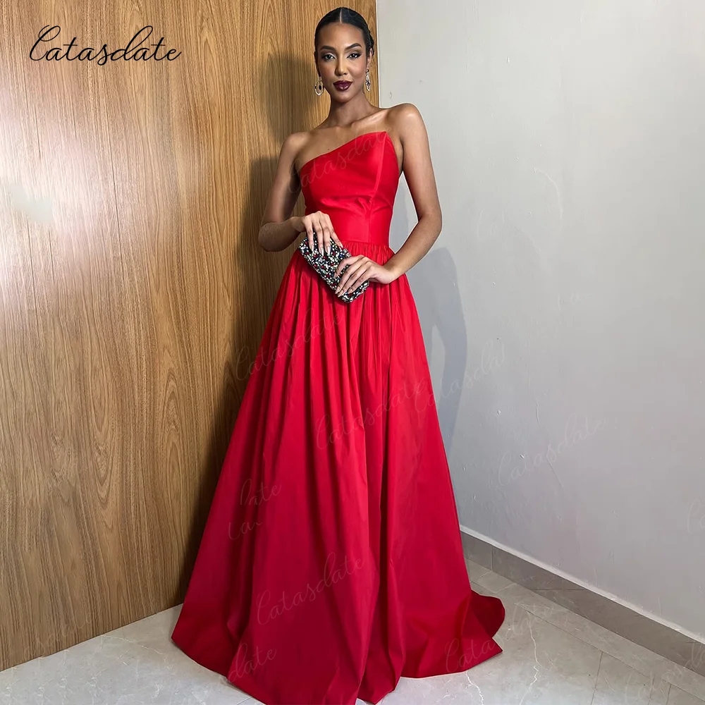 

Catasdate Strapless Evening Dress Pleats Formal Occasion Dress Elegant Wedding Guest Party Dress Women Prom Dress Customized