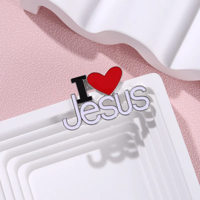 Custom I Love Jesus Enamel Pins Heart Christian Love Faith Accessories Metal Brooches Lapel Badges Backpack Clothes Jewelry Gift