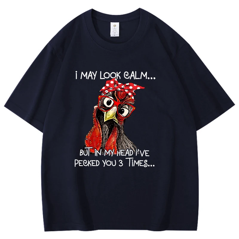 I May Look Calm Letter Print Short Sleeve Cotton T Shirts Women's Man's Crew Neck T-shirts Rooster Comfy Soft Tops Size XXS-4XL