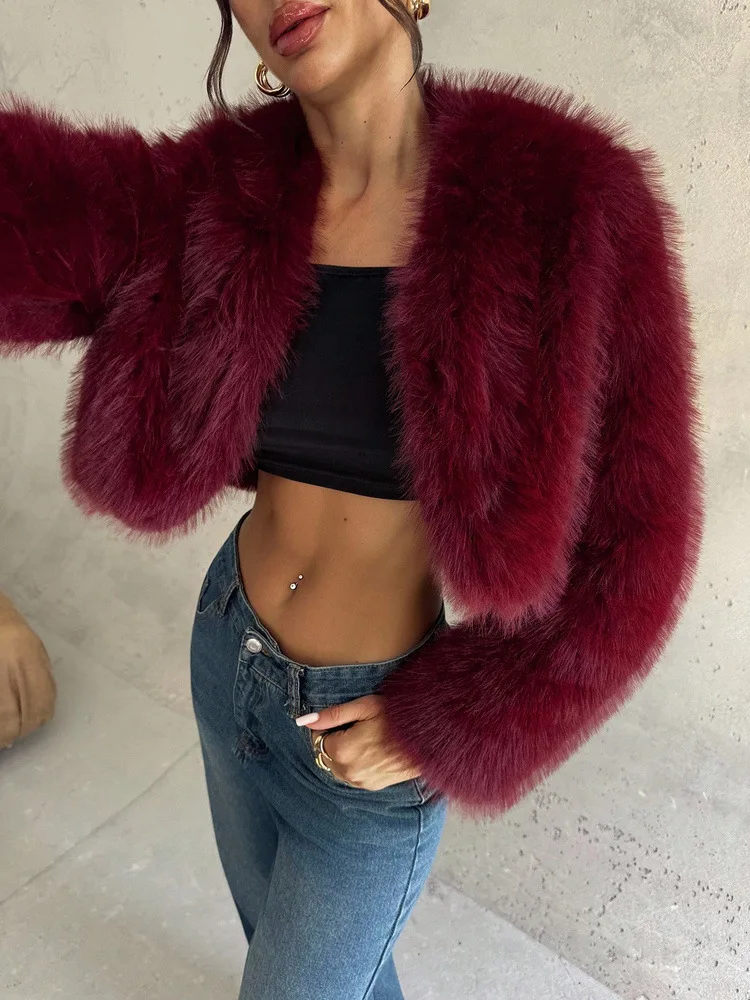 Short Coat Women Faux Fur Fox Coats Jackets Casual Coat Thick Warm Y2k Streetwear Jacket Elegant Work Outerwear Autumn Winter