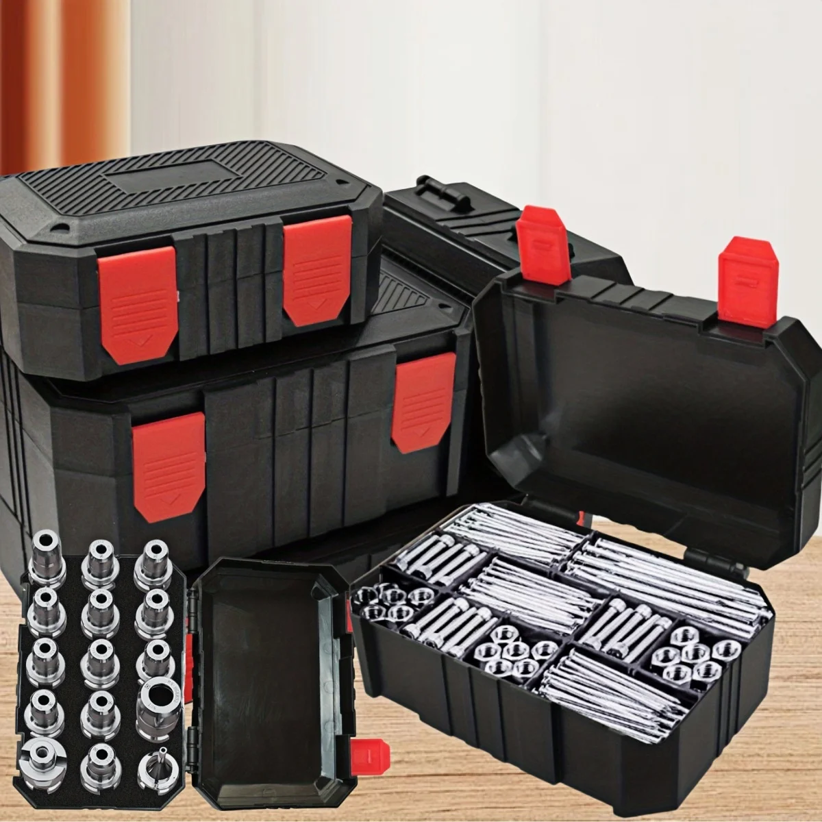 Scatola per imballaggio in plastica Custodia per piccoli accessori hardware Custodia per attrezzi in plastica con puntamento Custodia per trapano (Senza cotone)