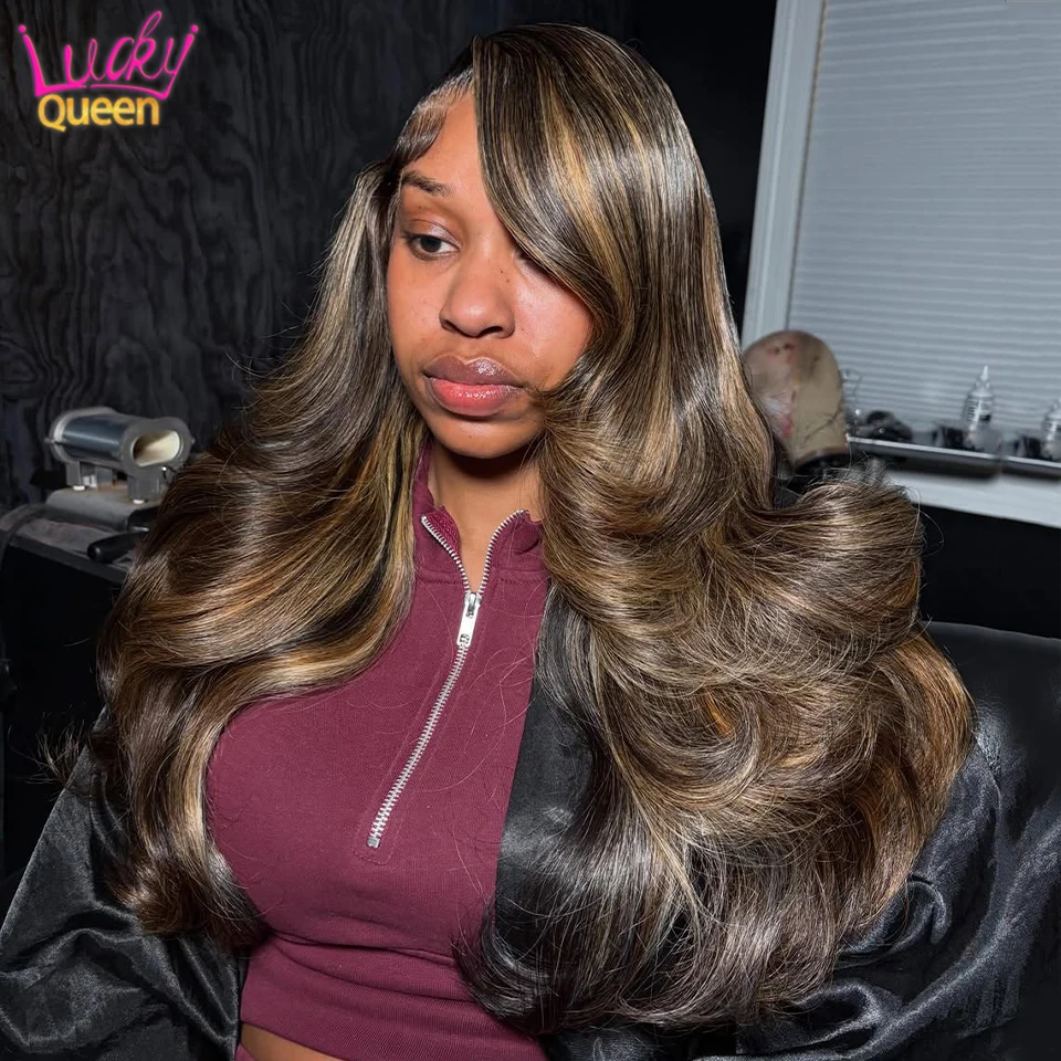 Highlight Braun P1B/30 Echthaar 13x6 13x4 Lace Front Echthaarperücke für Frauen, vorgezupft, 5x5 Lace Closure Perücke, Body Wave, kleberlos