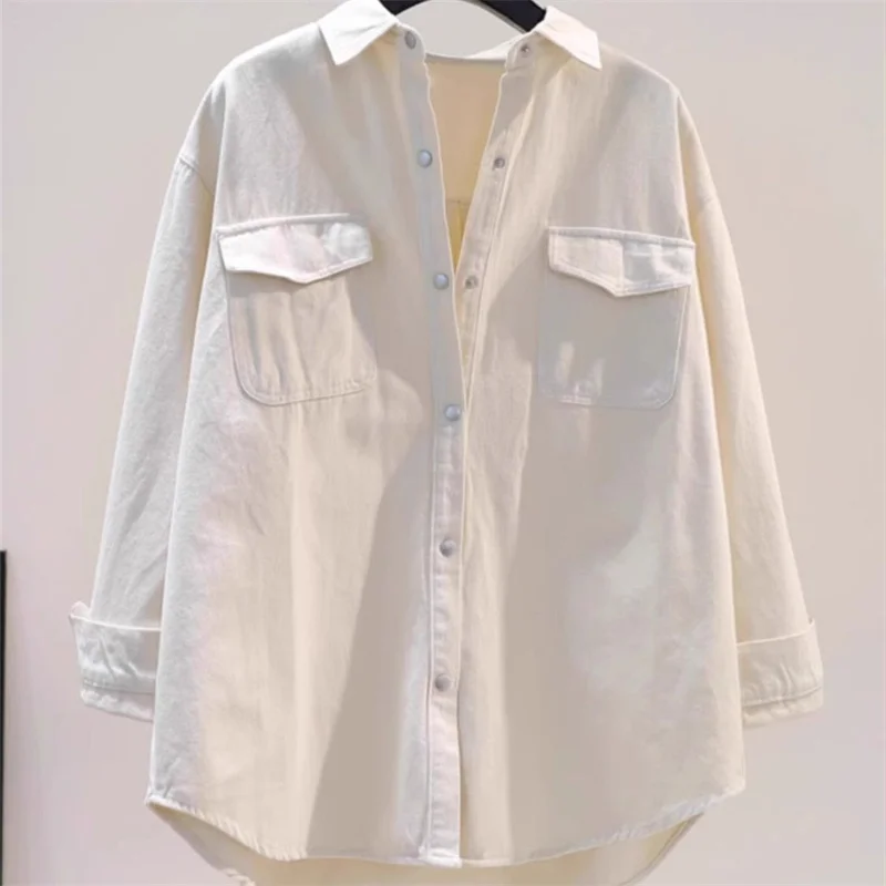 

Loose Fit Long Sve Work irt Men's Casual Vintage Hong Kong Sle Autumn Winter Large Size 300 Pou ket Detail Jaet