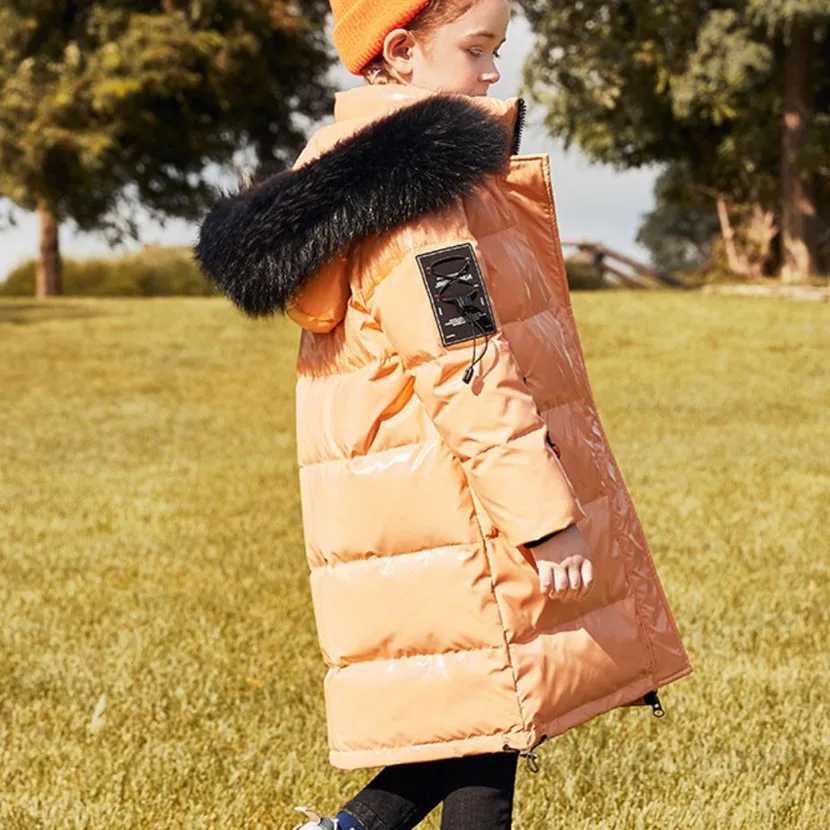 2022 Winter New Children's Thicker Warm Glossy Windproof Waterproof Coat Hooded Real Fur Collar Down Jacket For Boys Girls A1883